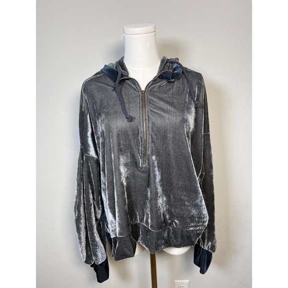 FAVLUX Fashion Tops - FAVLUX Fashion Women's Gray Velvet Quarter Zip Hoodie Size L